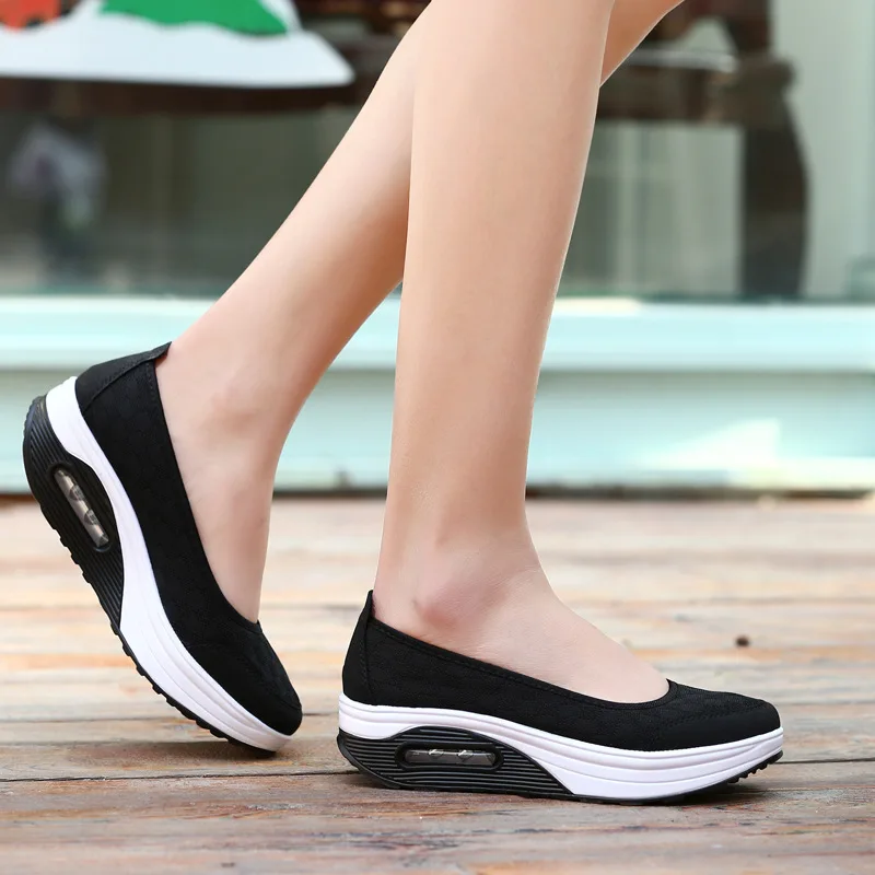 Summer Autumn Women Platform Flats Loafers Casual Sneakers Air Cushion Comfort Plain Slip-on Lady Boat Shoes