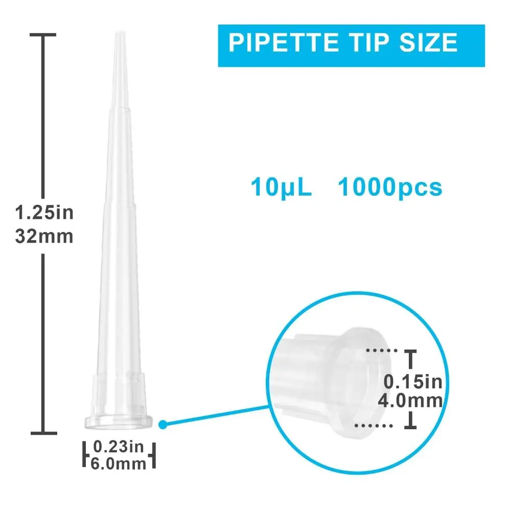 1000Pcs Plastic Non-filter Pipette Tips Universal Type Clear 10uL Sterile Pipette Tips Lab Laboratory