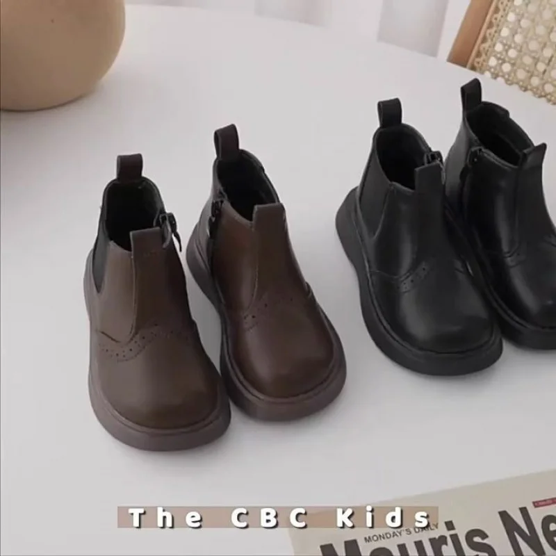 

Children's Ankle Boots 2023 Autumn and Winter New Girls Fashion Velvet Padded Dr. Martens Boots Boys British Style Soft Bottom C