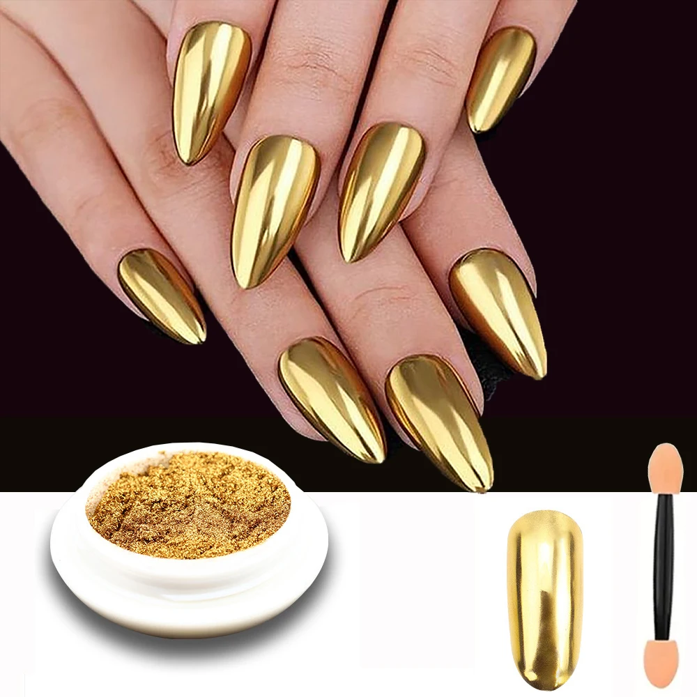 1pcs Gold Chrome Mirror Nail Powder Holographic Metallic Mirror Effect Champagne Golden Titanium Powder Nail Art