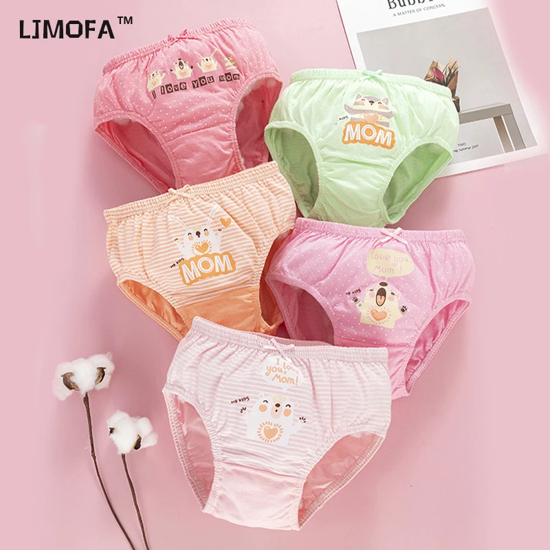 

LJMOFA 5 Pcs/Lot 2-13 Years Princess Cotton Comfortable Girls Panties Cute Cat Cartoon Underwear Children Briefs B144