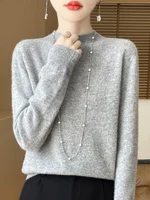 Fashion 100% Wool Sweater Women's Mock-Neck Knitwear Cashmere Pullovers Autumn Winter Long Sleeve Jumpers Clothing Tops - Image 2