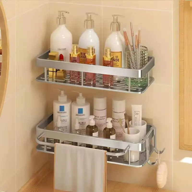Bathroom Shelf Kitchen Storage Organizer Aluminum Alloy Shampoo Rack Shower Shelf Bathroom Accessories No Drill