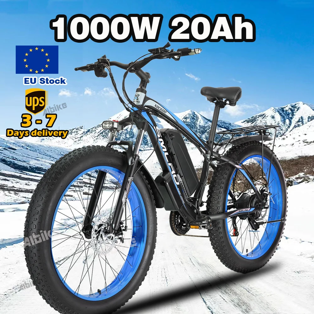 

26" x 4" Fat Tire Electric Bike for Adults 1000W Brushless Motor 48V 20Ah Large Battery Ebike Snow Mountain Electric Bicycle