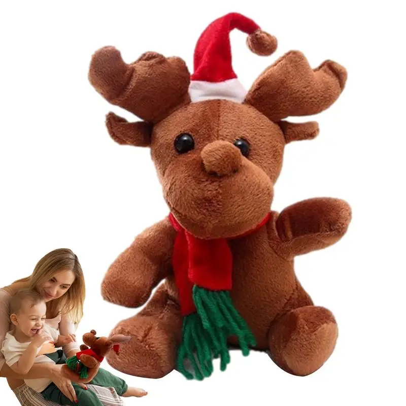 

Stuffed Deer Plush Warm Animals Plush Toy With Santa Hat Skin-Friendly Elk Plush Toy Plush Doll Soft And Comfortable For Sofa