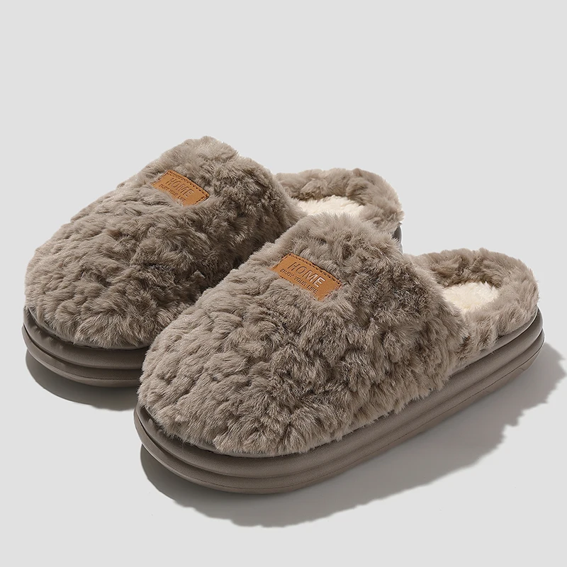 Winter Warm Home Cotton Slippers Women Thick Bottom Non Slip Indoor Fluffy Slides Woman Comfortable Long Plush Home Shoes Mujer