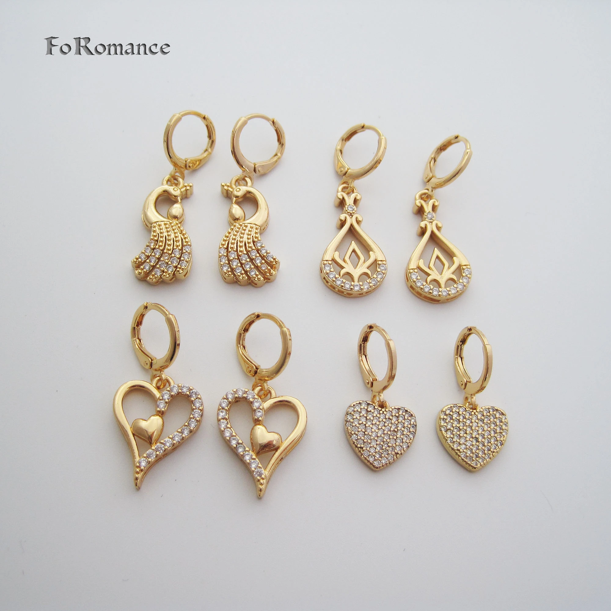 Foromance pendientes colgantes oro amarillo, estilos, brillantes, piedras de circonita, colgante de corazón, gran regalo| | - AliExpress