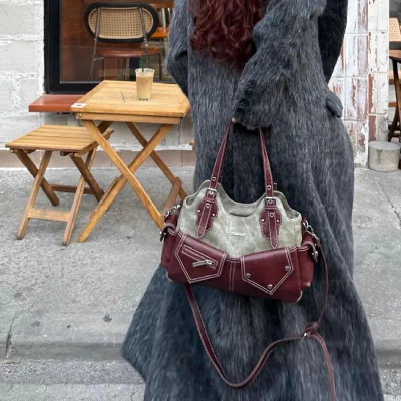 JIAERDI Vintage Casual Y2k Handbag Women High Street Patchwork Pocket Shoulder Bag Ladies Retro Large Capacity Tote Bag Chic