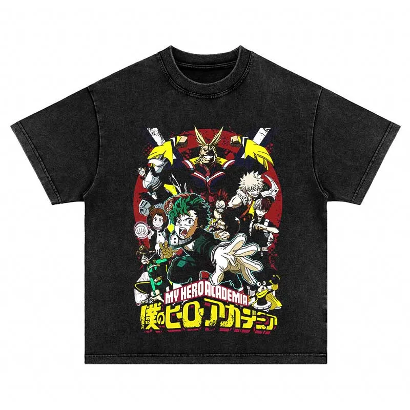 

Japanese Anime My Hero Academia Graphic Printed Washed T Shirt Summer Casual Fashion Oversized Crew Neck Men Women T Shirt