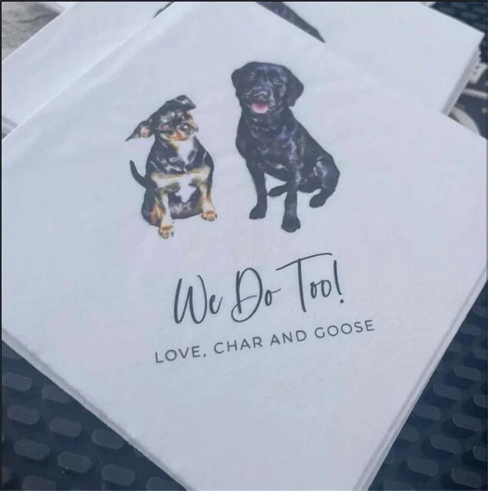 Pet Wedding Napkins 50pcs Full Color Personalized Dog Couple Monogram