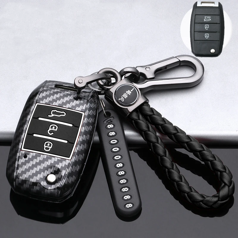 HIBEYO Custodia In Silicone TPU Per Chiave Auto KIA – Adatta Per Rio K2 K3 K4, Ceed, Picanto, Sportage E Hyundai (3 Tasti, Nero) + Portachiavi
