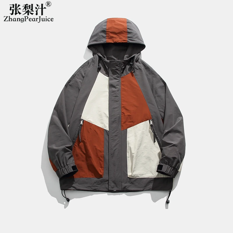 

Spring Autumn New American Coat Loose Casual Uniform Patchwork Hooded Jacket Men Handsome Zip Up High Sense Jacket Streetwear
