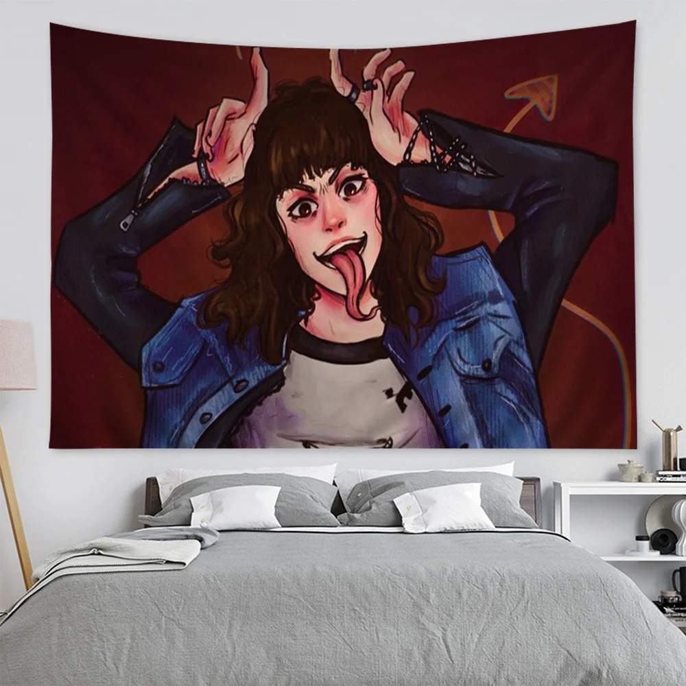 Stranger Things E-Eddie M-Munson Printed Large Wall Tapestry Indian Buddha Wall Decoration Witchcraft Bohemian Decor Blanket