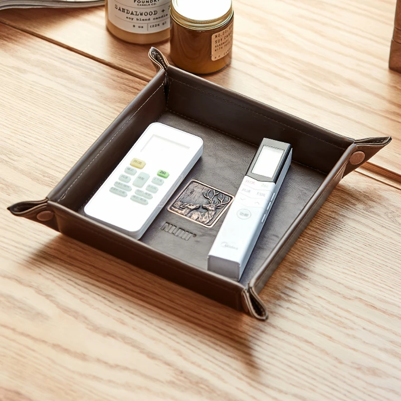 Storage Tray PU Leather Folding Dice Rolling Tray Collapsible Retro Doorway Porch Key Storage Pan Desktop Remote Control Storage Box