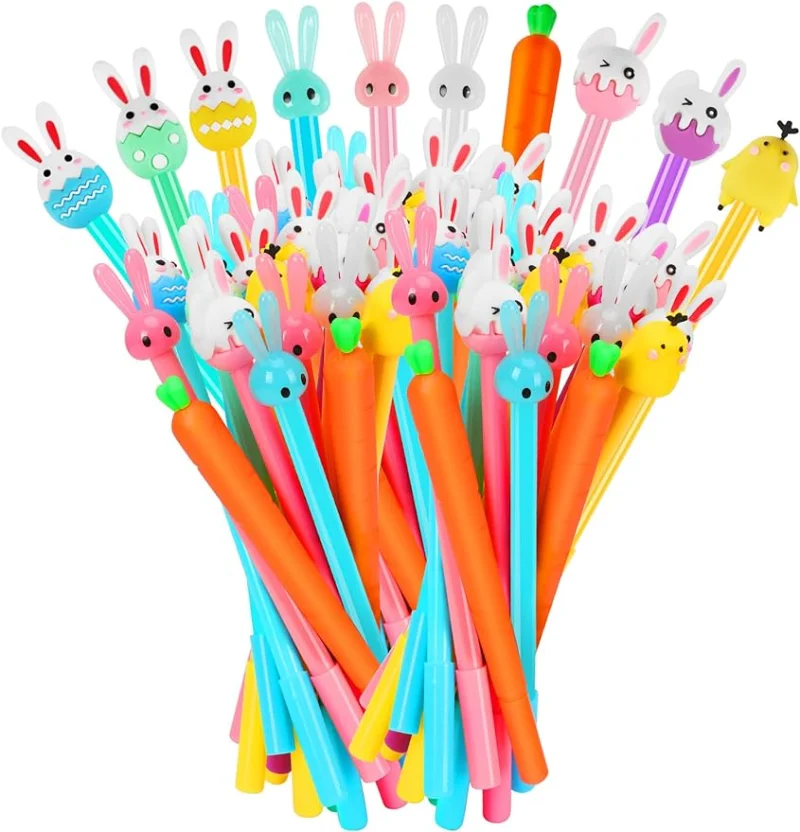 

60 Pcs Easter Pens Cartoon Bunny Rabbit Carrot Pen Gel Ink RollerBall Bulk Cute Funny Novelty for Kids Easter Gift School Office