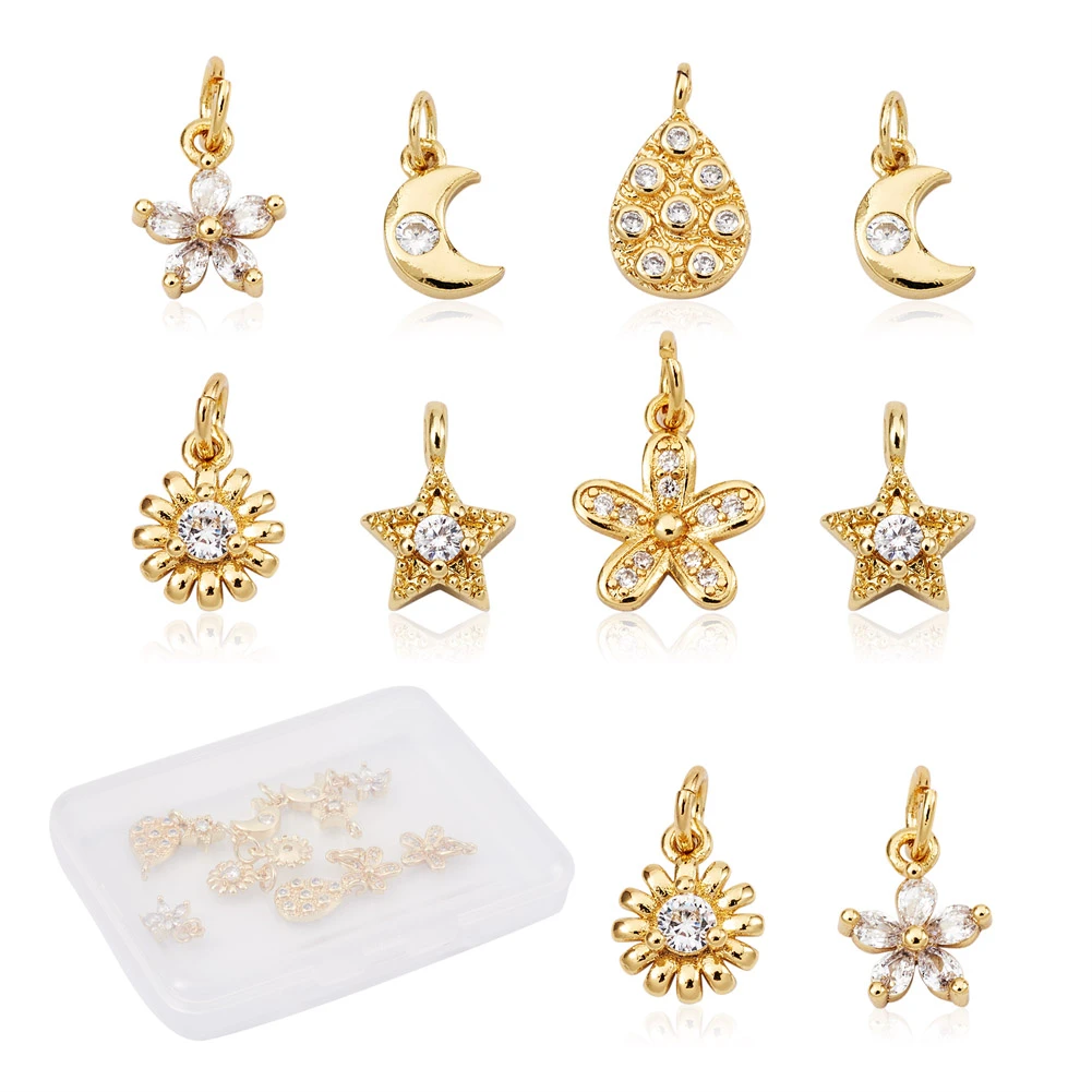 Pandahall abalorios de circonia cúbica para de joyas, accesorios de dorada, Luna, lágrima, collar de Circonia 12 unid/caja| | - AliExpress