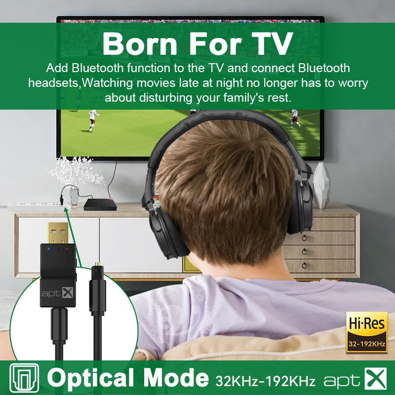 USB Optical Fiber APTX Bluetooth Audio Transmitter aptX-Adaptive/HD/LL Hifi Multi-point For PS4/3 Xbox TV PC
