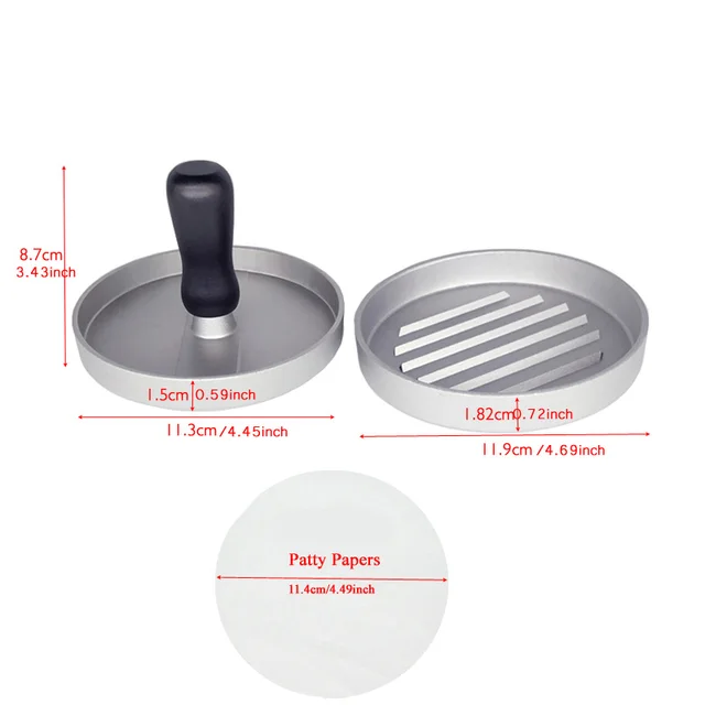 Pressa Per Hamburger In Alluminio Antiaderente + 100 Carte Pergamena - Per Polpette E Barbecue - Foto 12