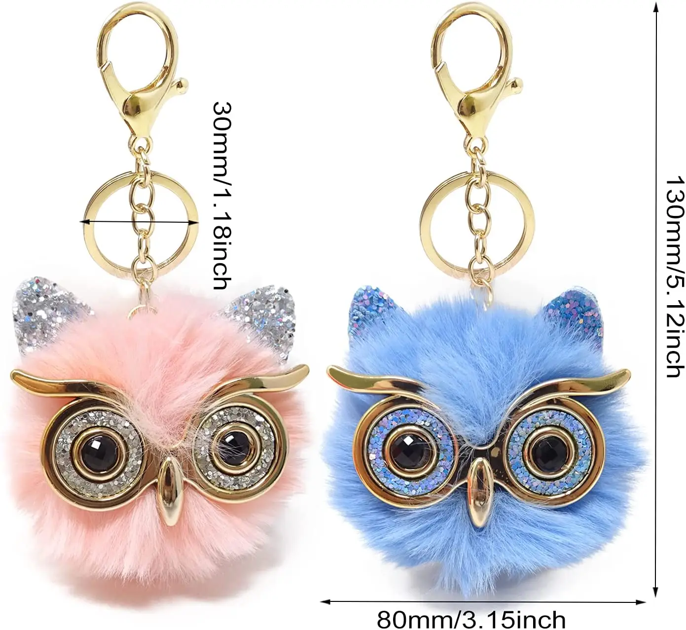 Pom Pom Plush Big Eye Owl Keychain Cute Cartoon Animal Bag Key