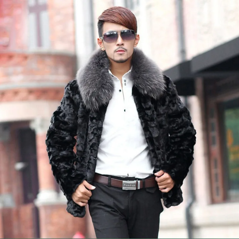 Men Faux Fur Coat Winter Thick Warm Fur Collar Long Sleeve Windbreaker Luxury Brand Men Clothing Fur Coats