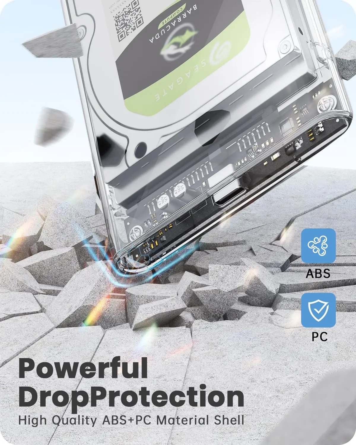 Tool-Free Clear External Hard Drive Enclosure with 6Gbps USB-C 3.1 Connectivity