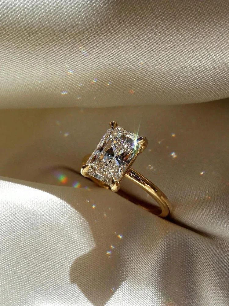 Sterling Silver Luxury Shiny Zircon Rectangle Women's Ring - Engagement, Wedding, Gorgeous High-Quality Jewelry