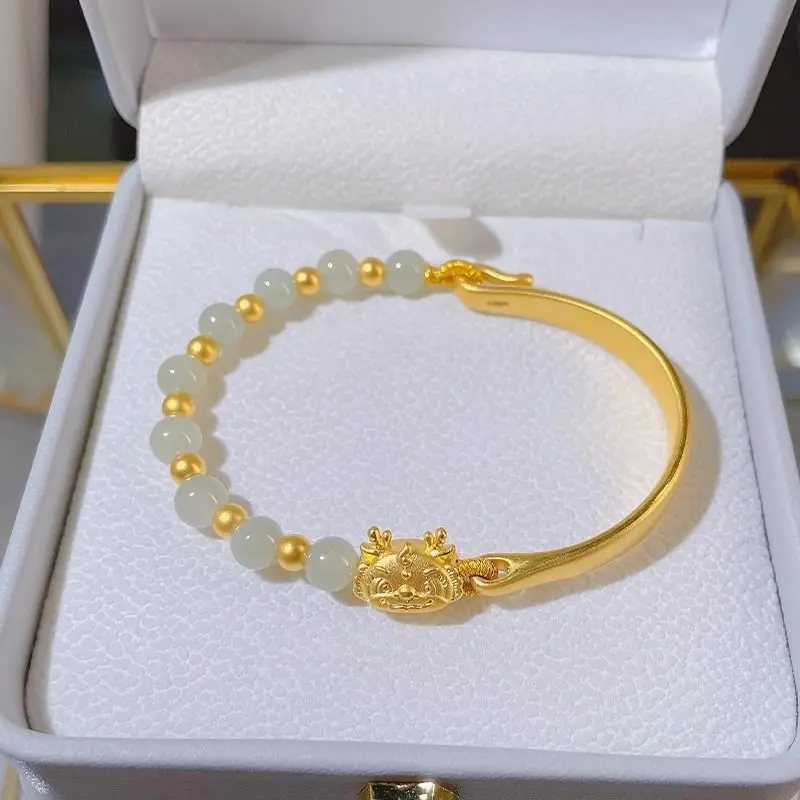 Gold Dragon Dumpling Half Bracelet Women's 2024 New Age the Chinese Zodiac Dragon Bracelet High-grade Gift Evil Wicked Jewelry