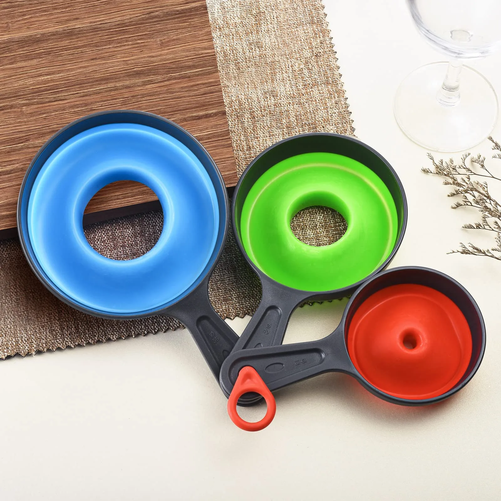 3Pcs/set Folding Telescopic Funnel Wide Mouth Oil Funnel Jam Filling Silicone Funnel Spice Large Canned Jar Funnel Kitchen Tools