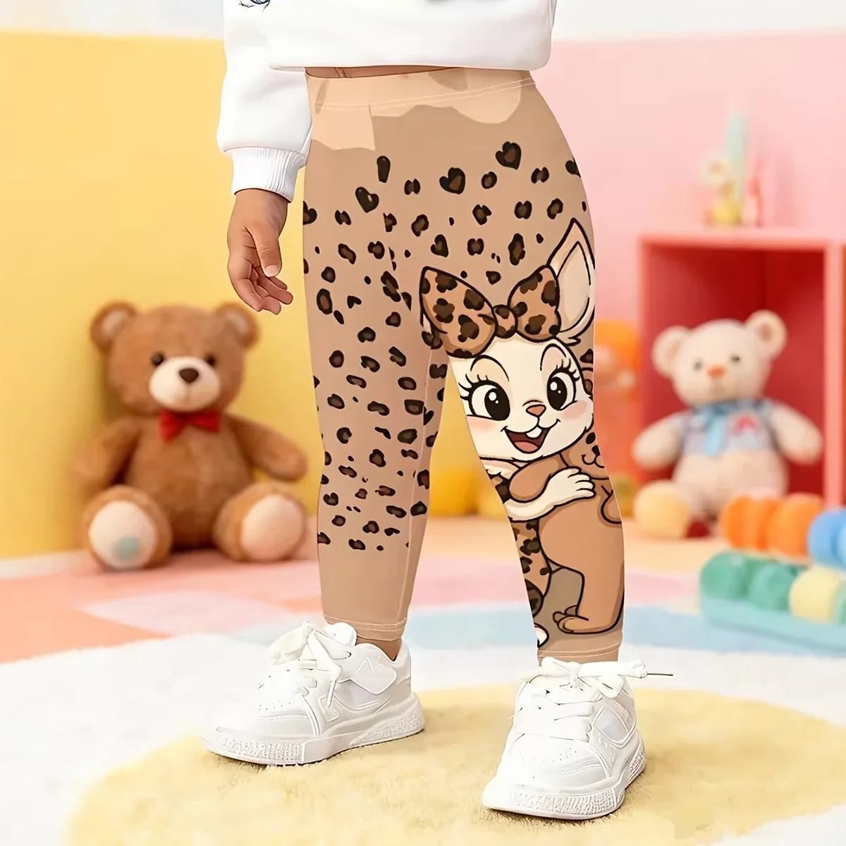 1 paio di leggings stampati carini, comodi e traspiranti, elastici, adatti a tutte le stagioni, abbigliamento da gioco per ragazze