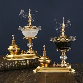 YXY Crystal Incense Burner Metal Arabian Diffuser Bakhoor Oud Sandal Cone Charcoal Censer Ramadan Gifts for Yoga Spa Home Decor