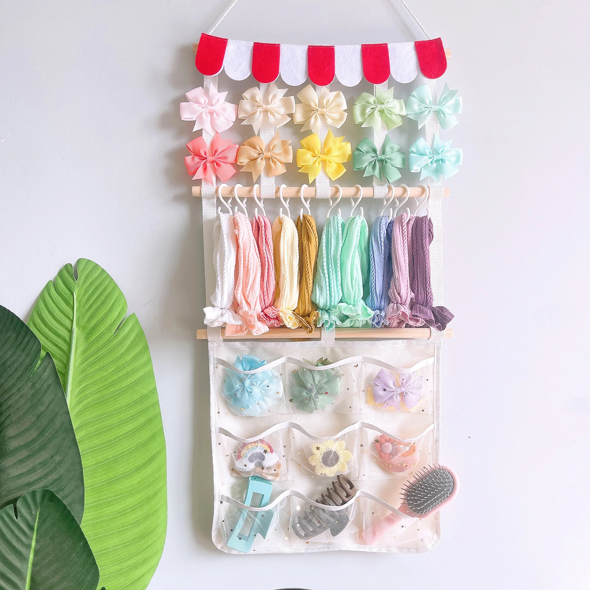Hair Clips Hanger Storage With Hooks, Wall Hanging Decor For Nursery Room 1Pc Hair Bows Holder Headband Organizer For Kid Girls