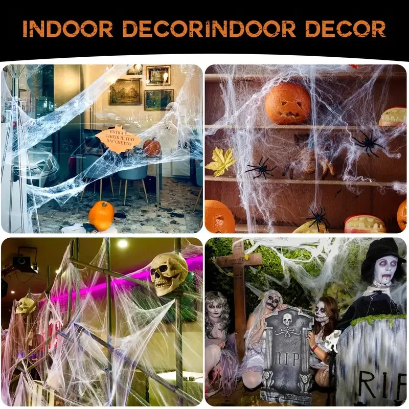 Halloween White Spider Web with Spiders