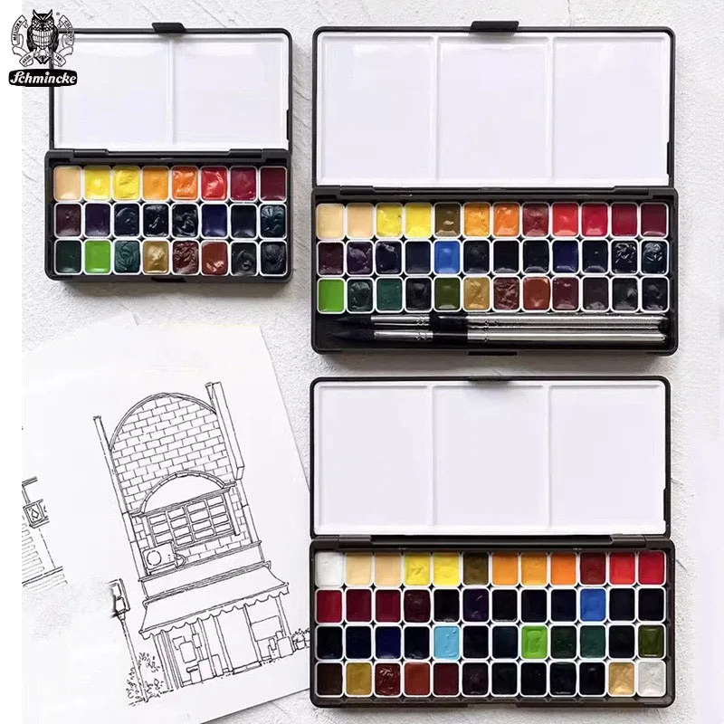 Schmincke Master Mini Watercolor Paint Sample 1ml Handmand 24/36/48 Colors Original Water Color for Painting Art Suppliers