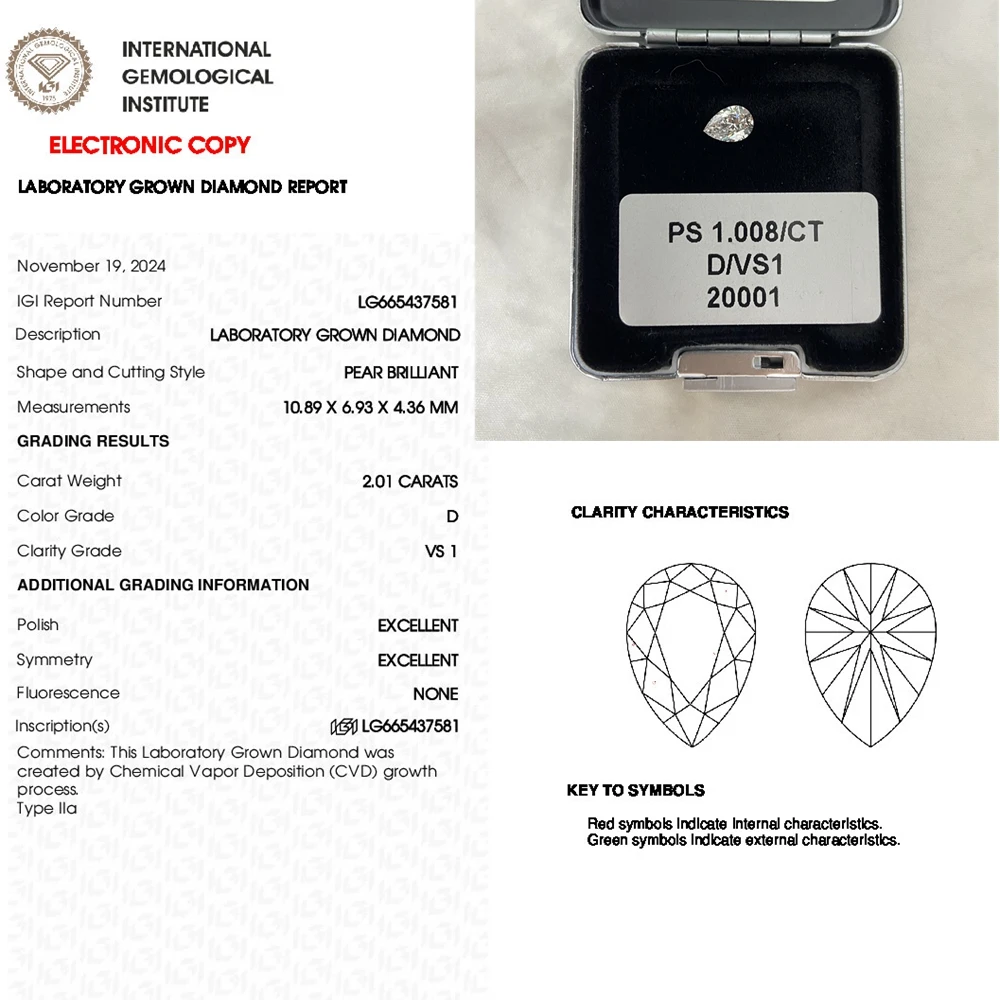 Mosangna Lab Grown Diamond Pear Teardrop Cut 1.0-3.0 Carat D VS1 Hpht IGI CVD Diamond Stone
