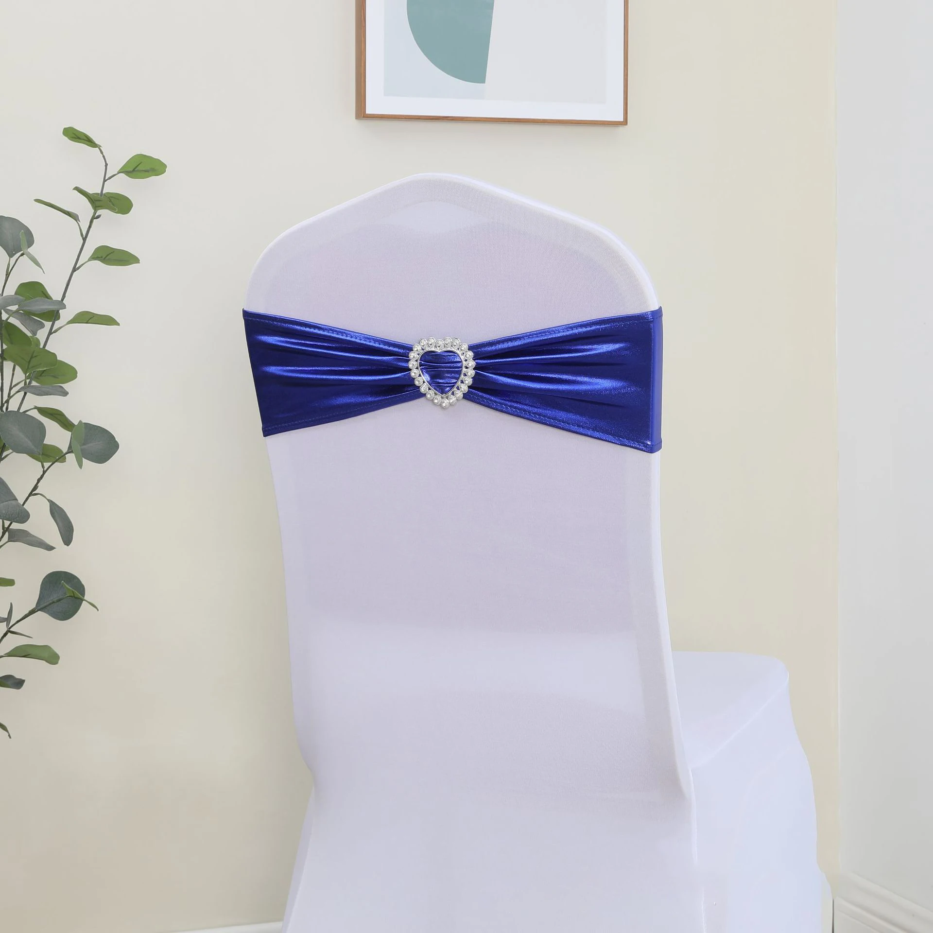 Metallic Gold Heart Buckle Knot Chair Bands Wedding Chair Decoration Spandex Chair Sashes Bow For Party Event Hotel Banquet Home