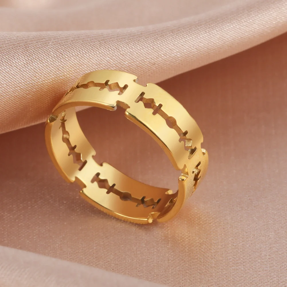 Stainless Steel Hip Hop Hollow Bladed Ring Punk Rock Black Silver Gold Color Finger Ring Lover Couple for Man And Women Jewelry