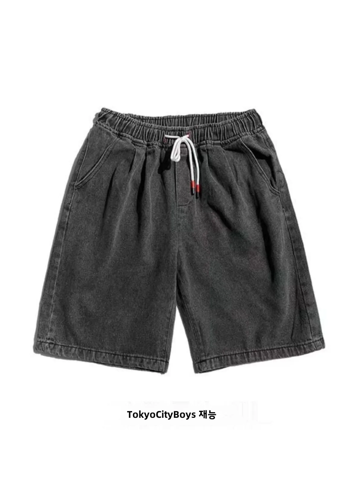 여름 얇은 신축성 있는 허리밴드 루즈핏 5인치 남성용 청반바지 패셔너블 캐주얼 스트레이트 레그 청반바지 청소년용