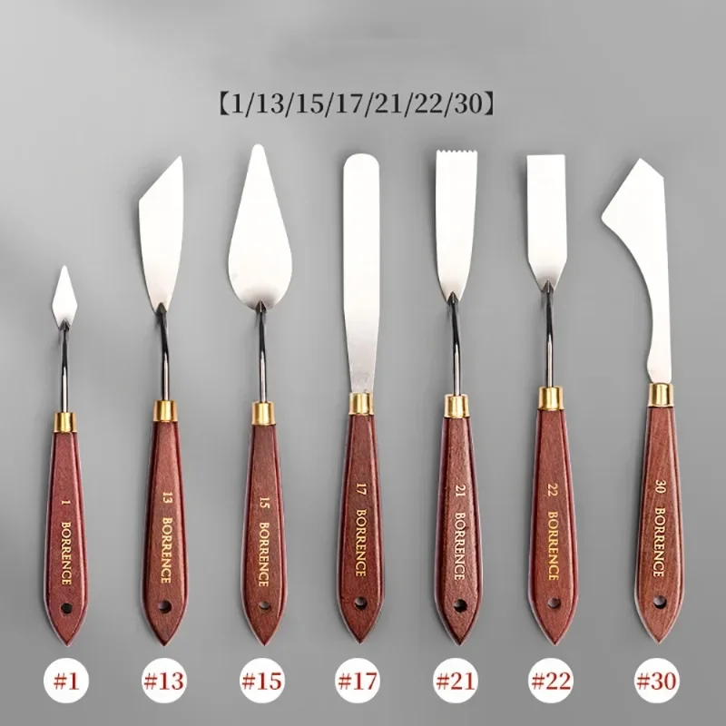 Oil painting scraper Oil Painting Knife Set Wooden Handle Stainless Steel Scraper For Cake Baking Pigment Drawing 1/3/7Pcs