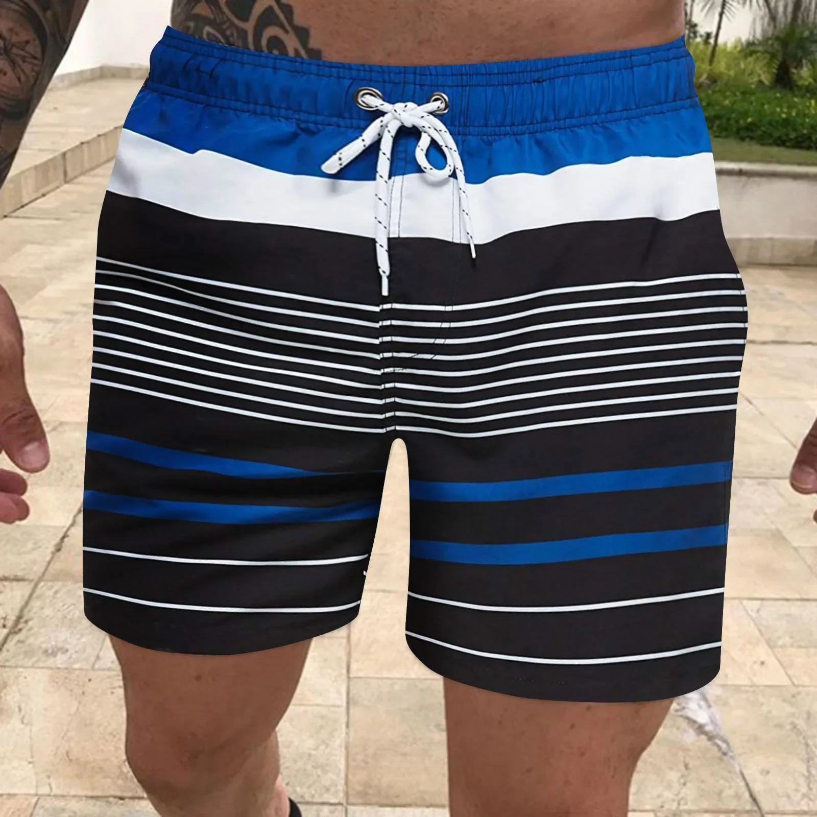 Men's board shorts Fashion striped print color contrast Swim shorts Classic drawstring swim shorts Summer surf swim suit 2