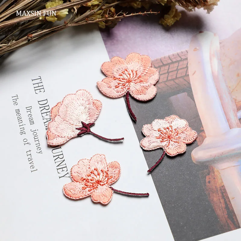 Begonia Blumen bügeln auf Aufnäher, Dekoration im Retro-Stil, Schmelz klebstoff zur Reparatur kleiner Mängel in Kleidung, 4 Stück