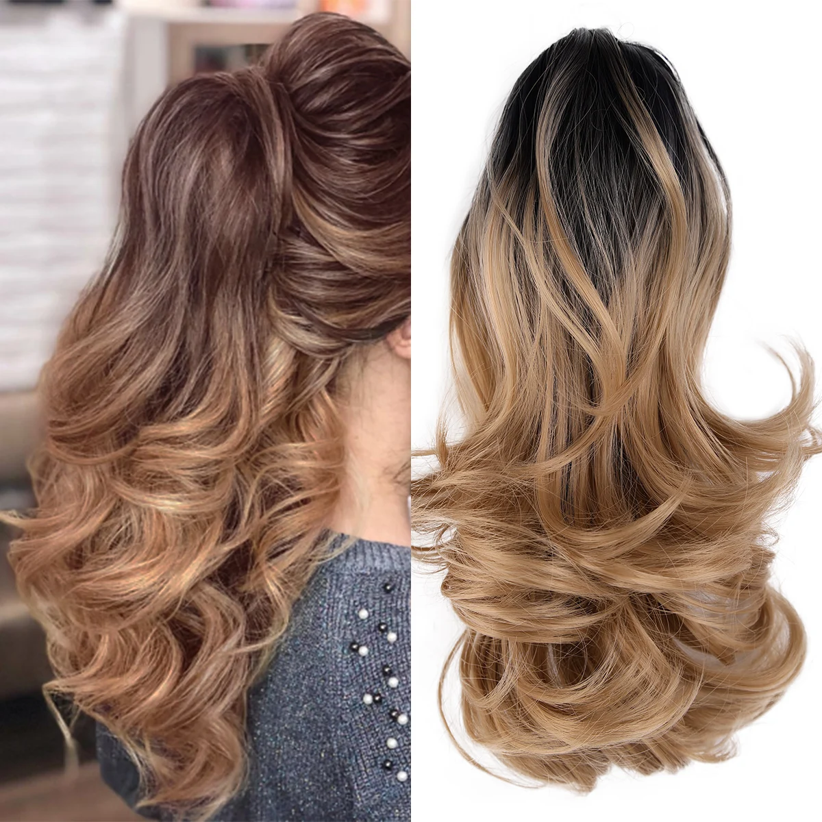 12 inch curled edge detachable claw clip ponytail extension synthetic wave fluffy drawstring claw clip style ponytail fake hair extensions
