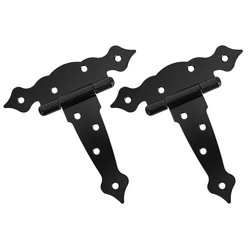 

2 Pcs T-Shaped Door Hinge Heavy Duty Gate Hardware for Wooden Fences Black Hinges Shed Iron