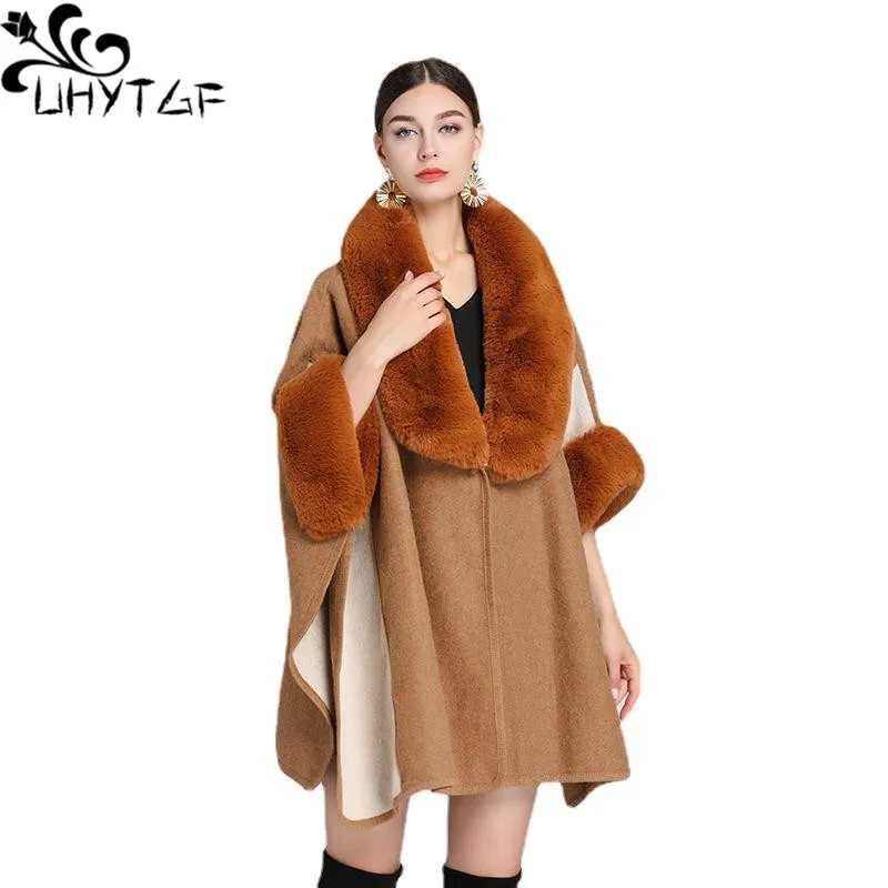 

Knitted Cardigan Cape Jacket For Women New Imitation Rex Rabbit Fur Collar Shawl Woolen Coat Female Fashion Autumn Clothes 2840