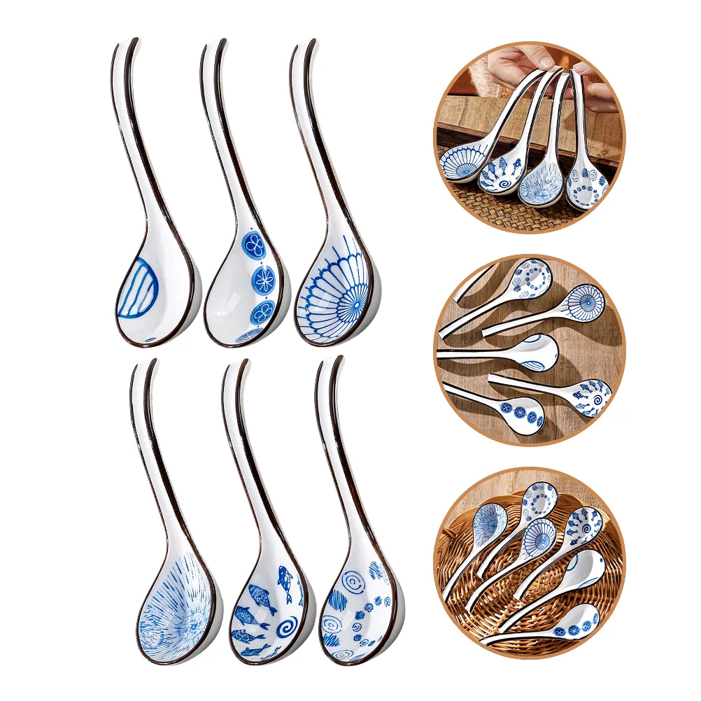 

6 Pcs Ceramic Spoon Soup Spoons Replaceable Dinner Large Rice Scooper Portable Food Serving Ladle