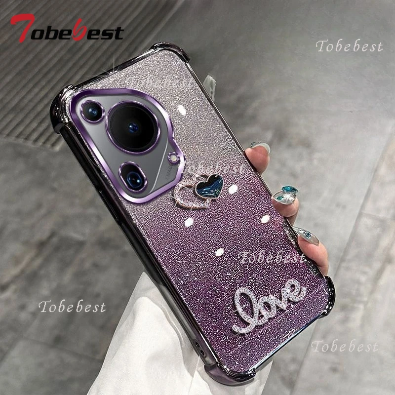 3D Love Shockproof Glitter Plating Silicone Phone Case