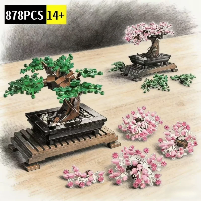 Bouquet de fleurs d'arbre bonsaï 10281, 878 pièces, bloc de construction en brique, modèle familial, plante de bureau en pot, cadeau d'anniversaire
