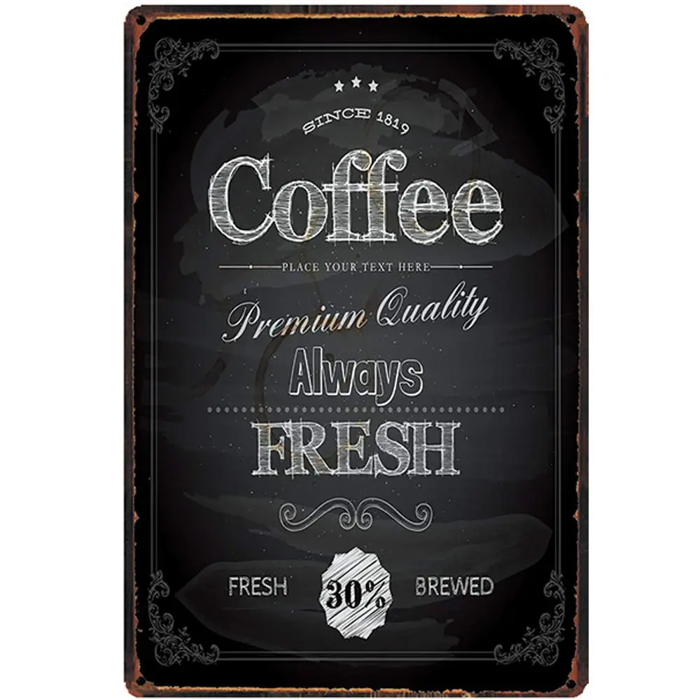 

Vintage Design Always Fresh Brewed Coffee Tin Metal Signs Wall Art | Thick Tinplate Print Poster Wall Decoration for Cafe/Kitch