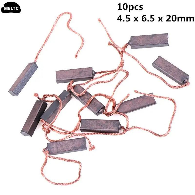 10Pcs Carbon Brushes Wire Leads Generator Generic Electric Motor Brush Replacement 4.5 x 6.5 x 20mm carbon brush