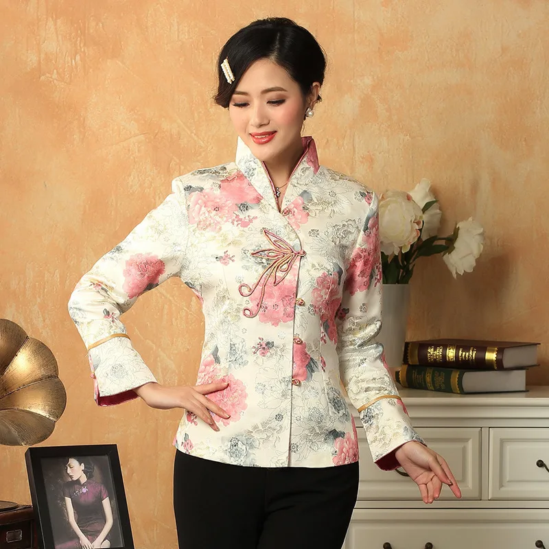 Double Mandarin Collar Tang Clothes Women Spring Autumn Tops Traditional Chinese Style Coat Retro Buckle Blouses Vintage Shirt