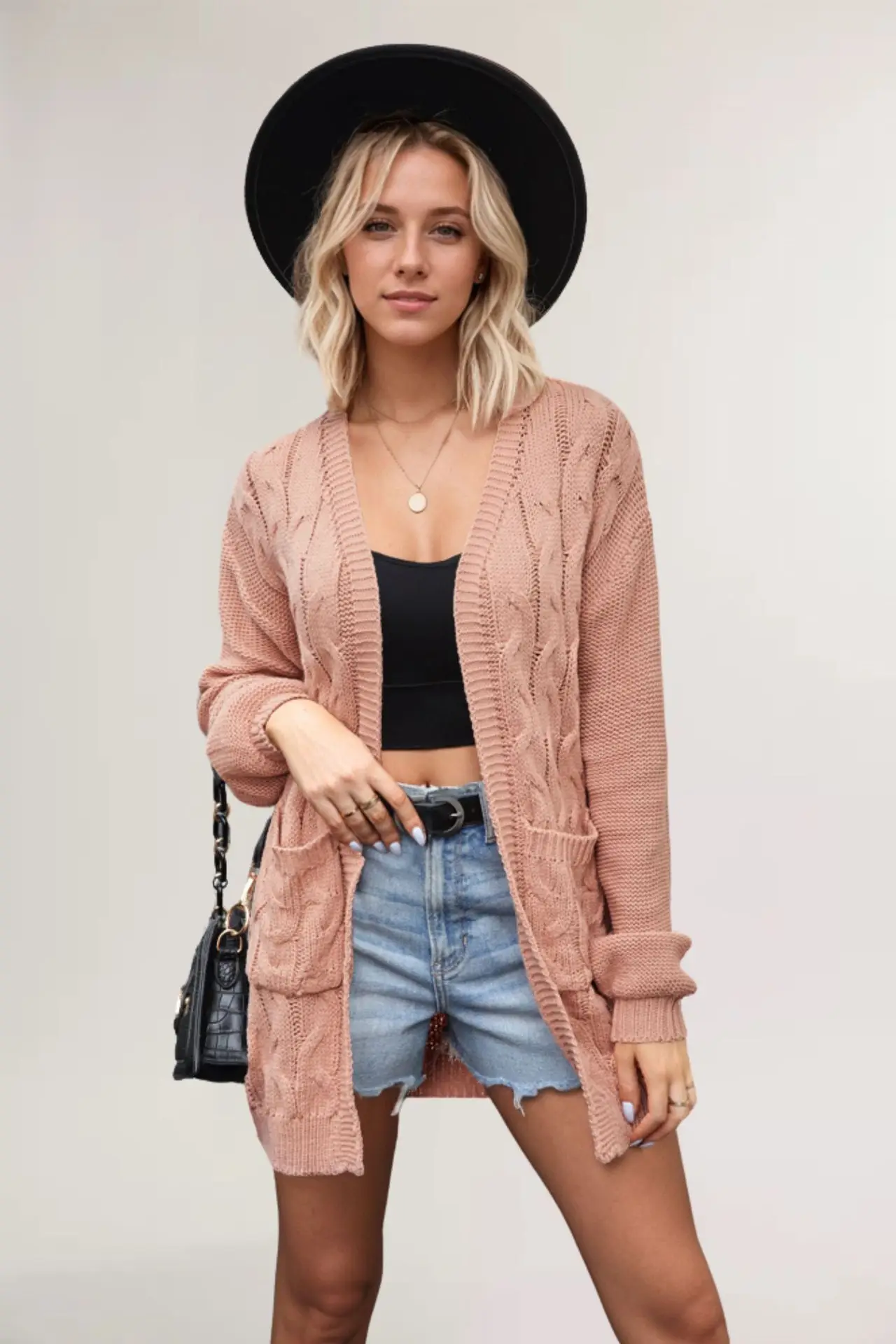 2024 winter new hot V-neck twist long-sleeved loose casual sweater coat 5